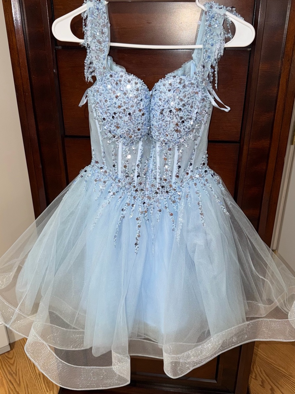 Light Blue Sequin Tulle Kids Dress